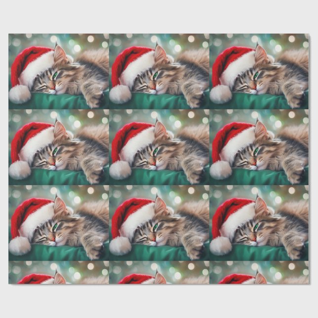 Papel De Presente Soneca de Natal do Gato (Aberto)