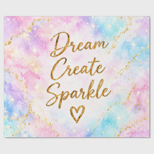Papel De Presente Sonhar Criar Brilho Pastel Aquarela Dourado Rosa
