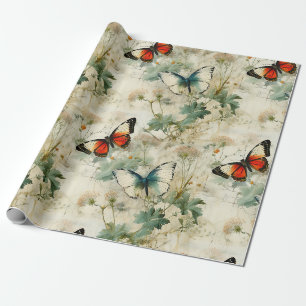 Papel De Presente Sonho Casa de Jardim Floral Borboleta Azul
