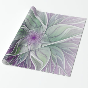 Papel De Presente Sonho da flor, arte verde roxa abstrata do Fractal