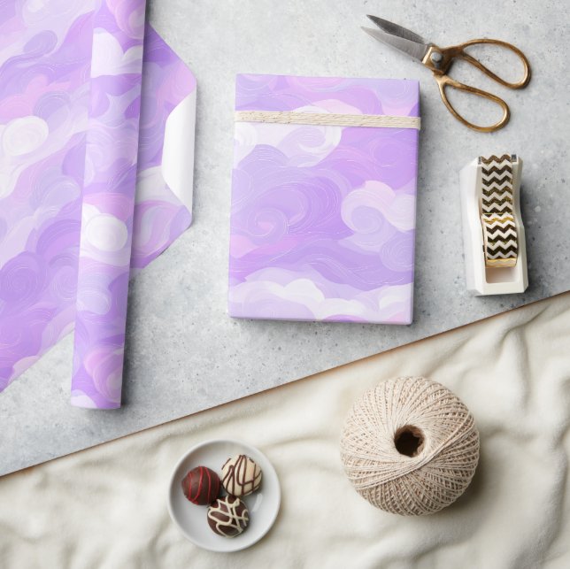 Papel De Presente Sonho de Lavanda Suave Padrão Abstrato Branco Névo (Artesanato)