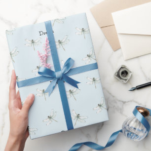 Papel De Presente Sonho de Libélula Azul Chic