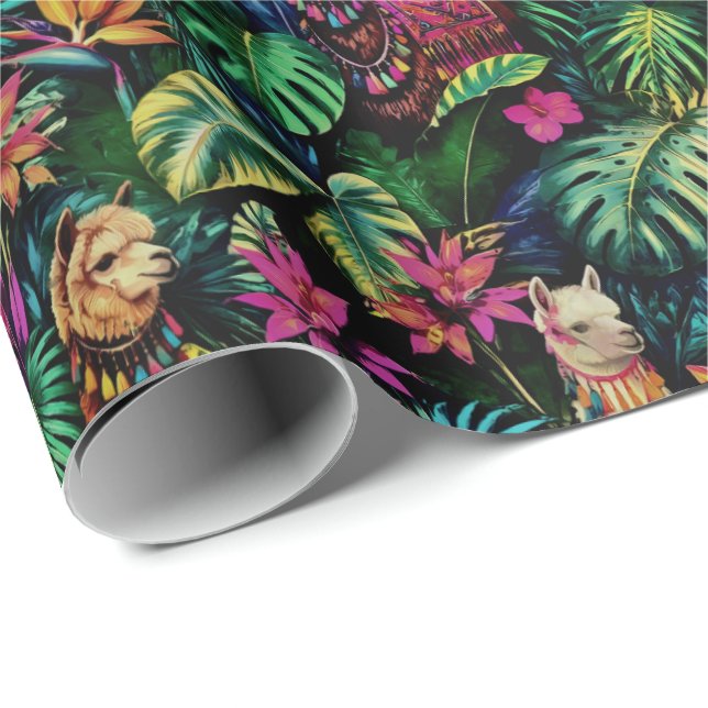 Papel De Presente Sonho de Llama na Selva Padrão de Superfície Perfe (Ponta do rolo)