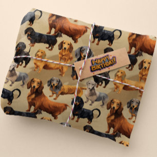 Papel De Presente Sonhos Dachshund... Um padrão contínuo.