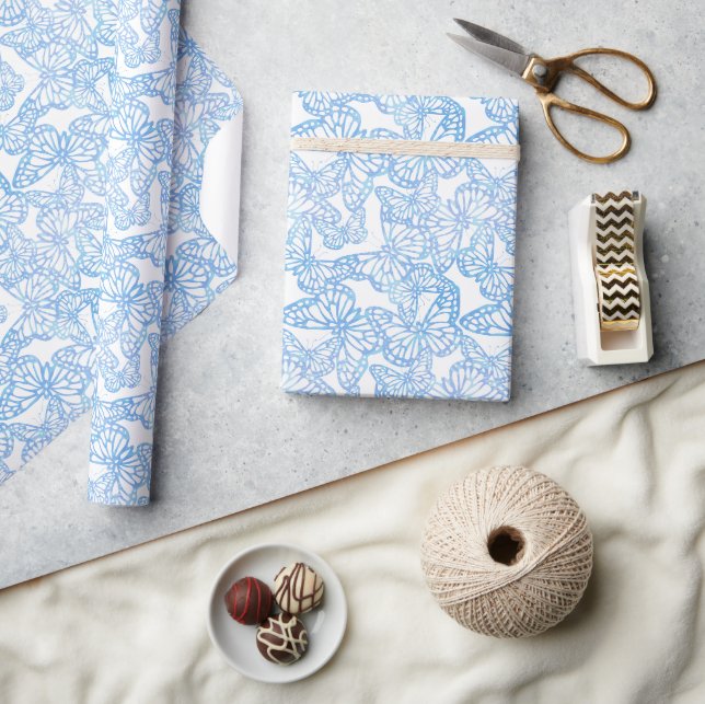 Papel De Presente Sonhos De Borboleta (Azul) (Artesanato)