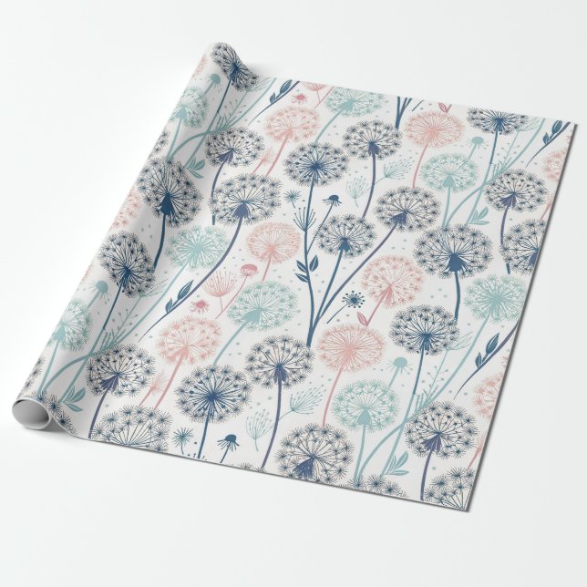 Papel De Presente Sonhos Pastel Dandelion - Floral Whimsical (Desenrolado)
