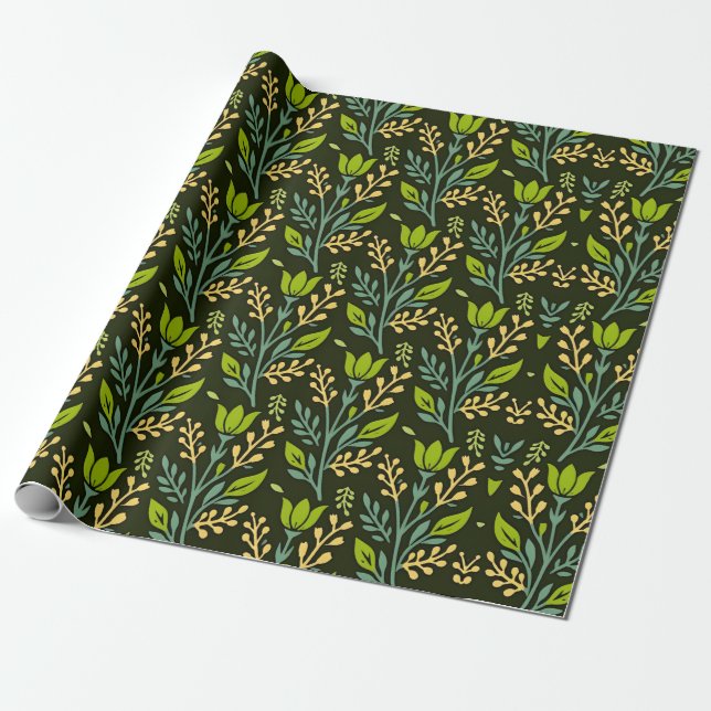 Papel De Presente Sophisticated blue & beige floral pattern design  (Desenrolado)