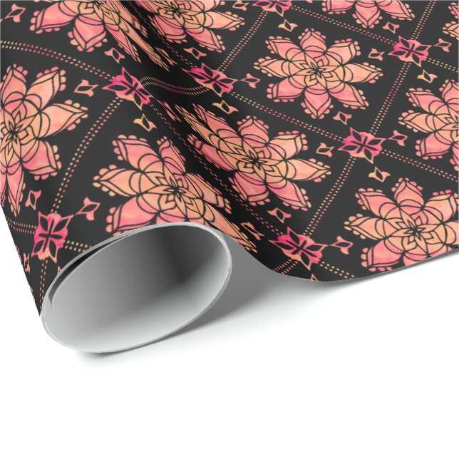 Papel De Presente Sopro Exótico Solar Flor de Lotus Preto (Ponta do rolo)