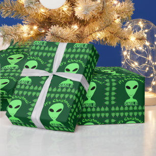 Papel De Presente Sorria É Feliz Natal Alienígena Humor Geek LGM