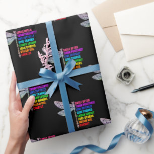 Papel De Presente Sorriso de Libélula Pense Positivamente com Frequê