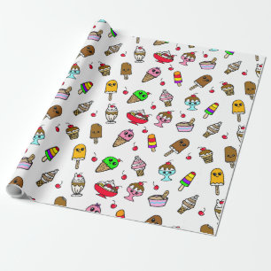 Papel De Presente Sorvete Caprichoso e Cerejas de Aniversário