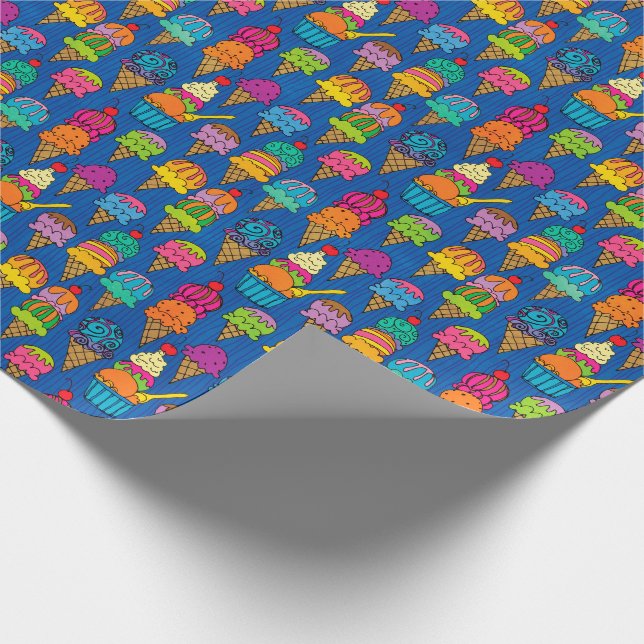 Papel De Presente Sorvete Cones em Azul (Ponta)