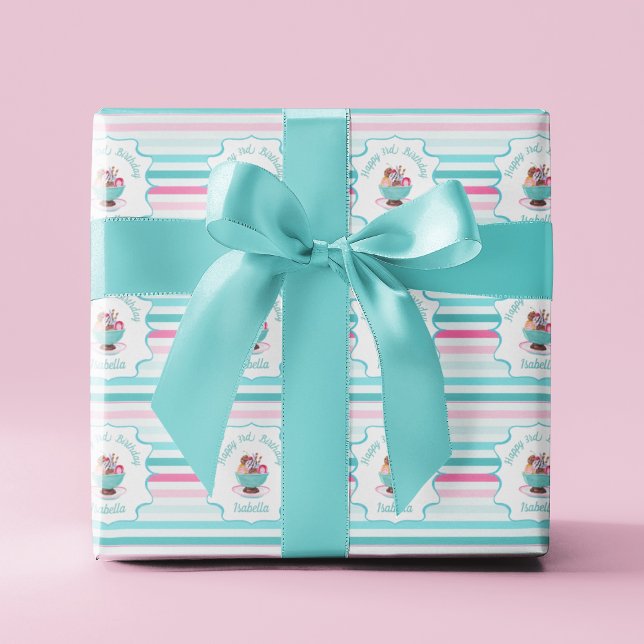 Papel De Presente Sorvete de Água Colorida Sundae de Aniversário  (Criador carregado)