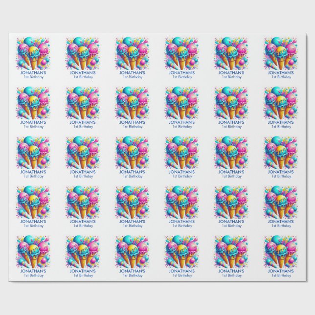 Papel De Presente sorvete de aniversário bonitinho (Aberto)