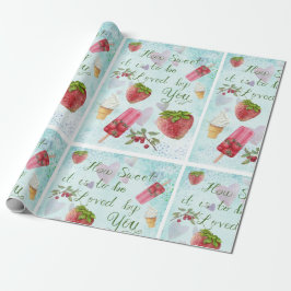 Papel De Presente Sorvete de Morango Citação Doce do Dia dos Namorad