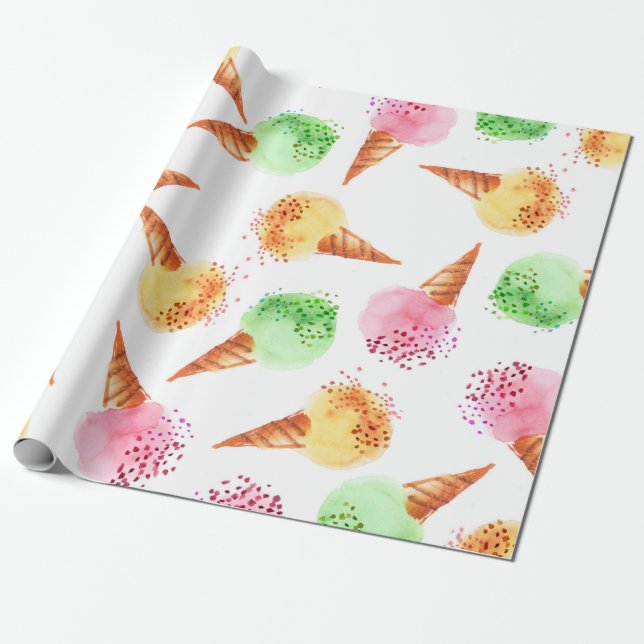 Papel De Presente Sorvete de verão sobremesas cor d'água (Desenrolado)