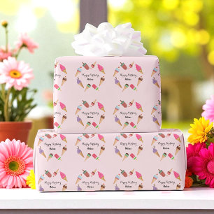 Papel De Presente Sorvete Party Popsicles Cones Rosa