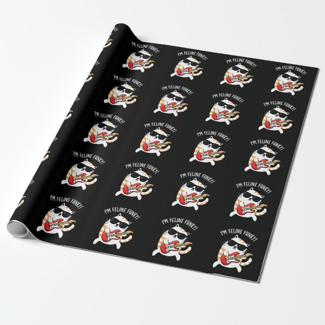 Papel De Presente Sou Feline Funky Gato Engraçado Pun Dark BG (Desenrolado)