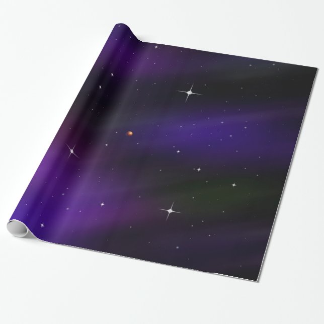 Papel De Presente Spacescape com planetas e estrelas (Desenrolado)