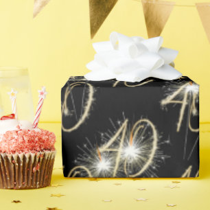 Papel De Presente Sparklers Dourados para aniversário de 40 anos