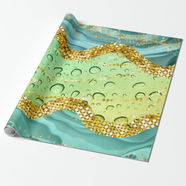 Papel De Presente Sparkly Emerald Green | Gradiente Luminoso Elegant (Desenrolado)