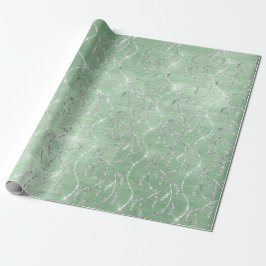 Papel De Presente Sparkly Mint Green Laurel Floral Silver Diamantes