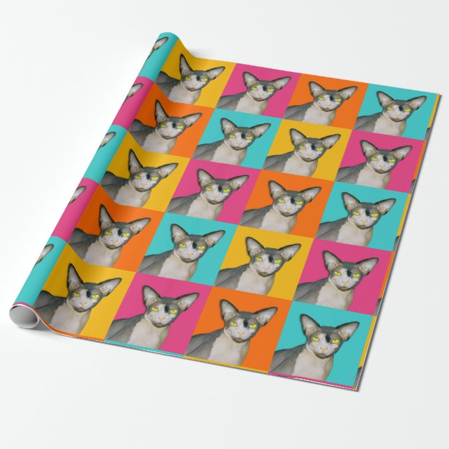 Papel De Presente Sphynx Cat Ninja Pop Art Squares Gift (Desenrolado)