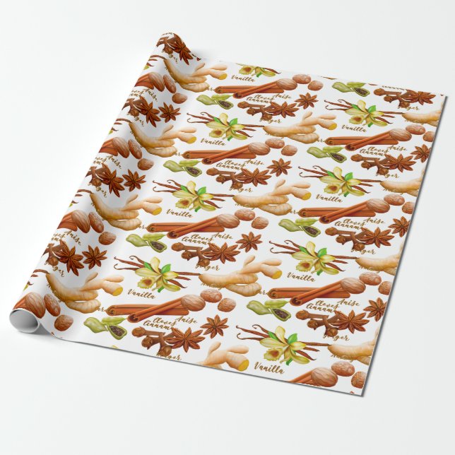 Papel De Presente Spices Cozinhar Vanilla Anise Cinnamon (Desenrolado)