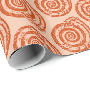 Papel De Presente Spiral Seashell Block Impressão, Coral Orange