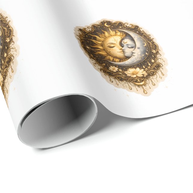 Papel De Presente Spiritual Sun and Moon Celestial Sacred Light (Ponta do rolo)