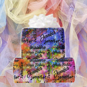 Papel De Presente Splash de Cor Feliz Aniversário do Nome
