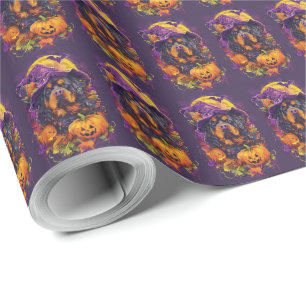 Papel De Presente Spookan Tibetan Mastiff Dog Halloween Witch Pumpki
