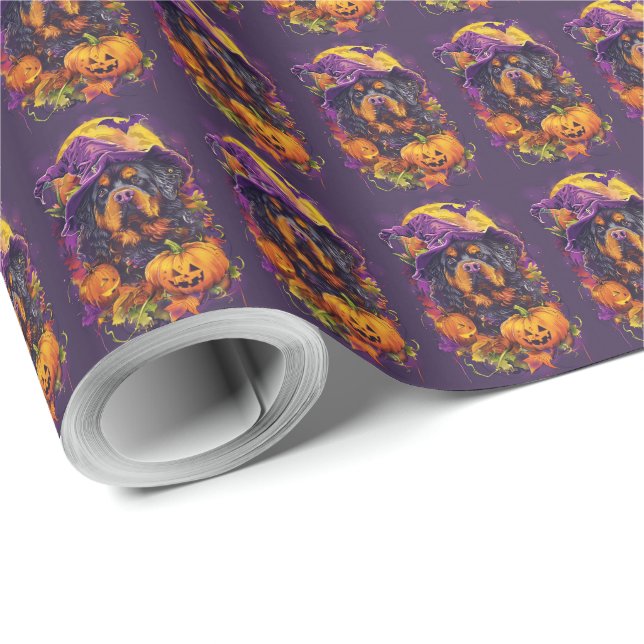 Papel De Presente Spookan Tibetan Mastiff Dog Halloween Witch Pumpki (Ponta do rolo)