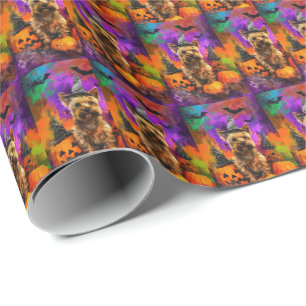 Papel De Presente Spookin Cairn Terrier Dog Halloween Witch Pumpkin