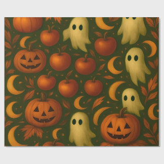 Papel De Presente 🎃 Spooky Autumn Wrapping Paper – Ghosts, Pumpkins