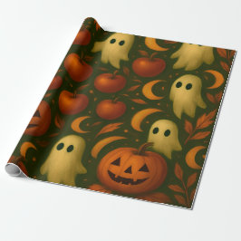 Papel De Presente 🎃 Spooky Autumn Wrapping Paper – Ghosts, Pumpkins