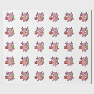 Papel De Presente Spooky Axolotl Segurando Matcha e Tratando Hallowe