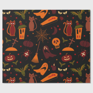 Papel De Presente Spooky Halloween Pattern