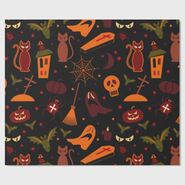 Papel De Presente Spooky Halloween Pattern (Aberto)