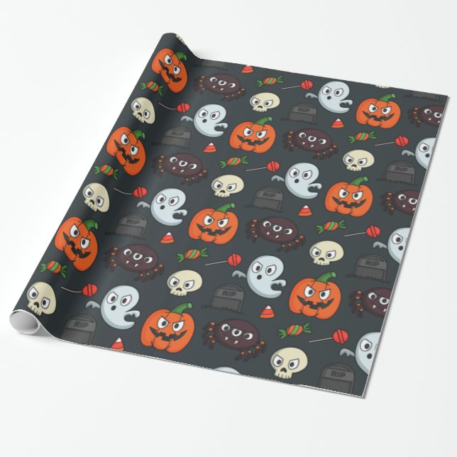 Papel De Presente Spooky Halloween Pattern (Desenrolado)