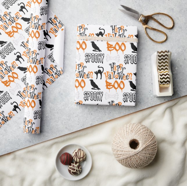 Papel De Presente Spooky Happy Halloween Boo Gift  (Artesanato)