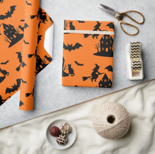 Papel De Presente Spooky Haunted House & Witch Silhouette