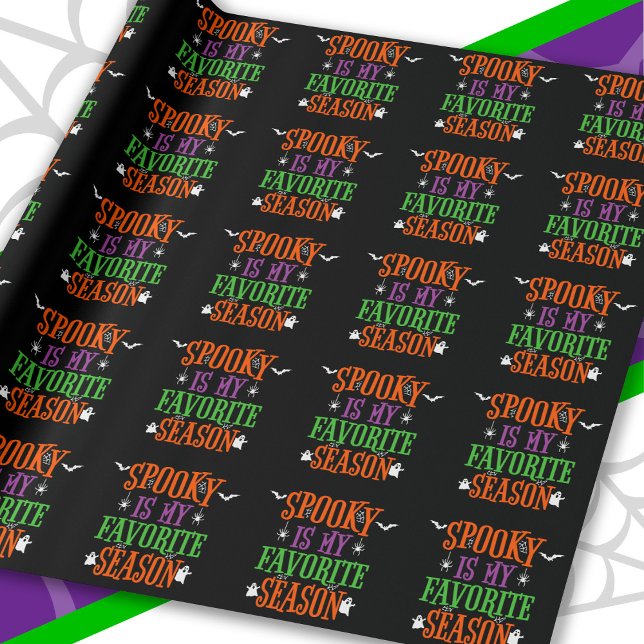 Papel De Presente Spooky Season Ghosts Bats Spiders Happy Halloween (Criador carregado)