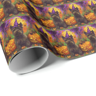 Papel De Presente Spooky Skye Terrier Cachorro Bruxa de Halloween