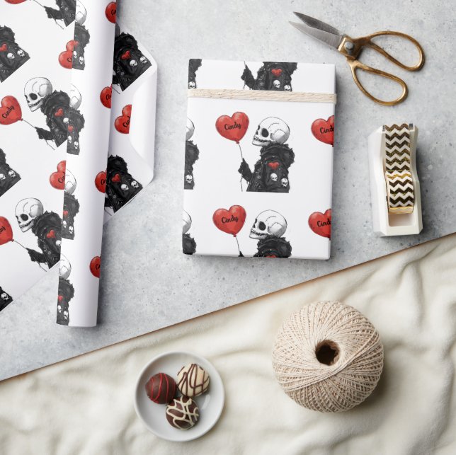 Papel De Presente Spooky Sweetheart - Crânio Personalizável com Balã (Artesanato)