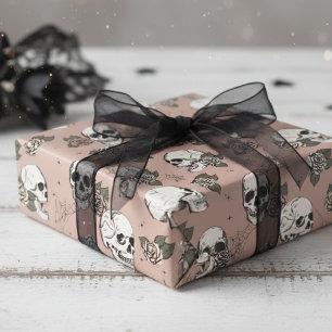 Papel De Presente Spooky Vintage Rosa Floral Pequeno Halloween