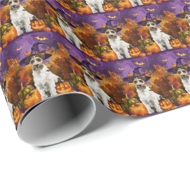 Papel De Presente Spooky Wirefox Terrier Dog Halloween Witch Pumpkin (Ponta do rolo)