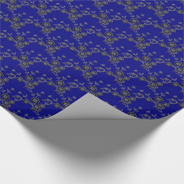 Papel De Presente Spray Floral, Estilo 1-PRATA e WRAP GIFT AZUL (Ponta)
