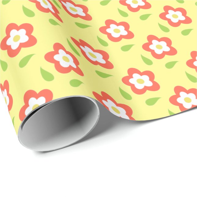 Papel De Presente Spring Bubble Flowers Yellow Pattern (Ponta do rolo)