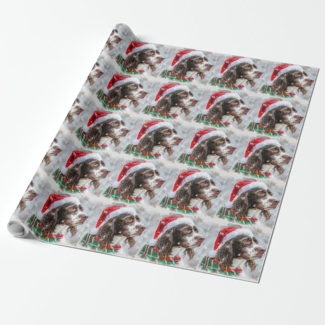 Papel De Presente Springer Spaniel Cão Festivo de Natal (Desenrolado)